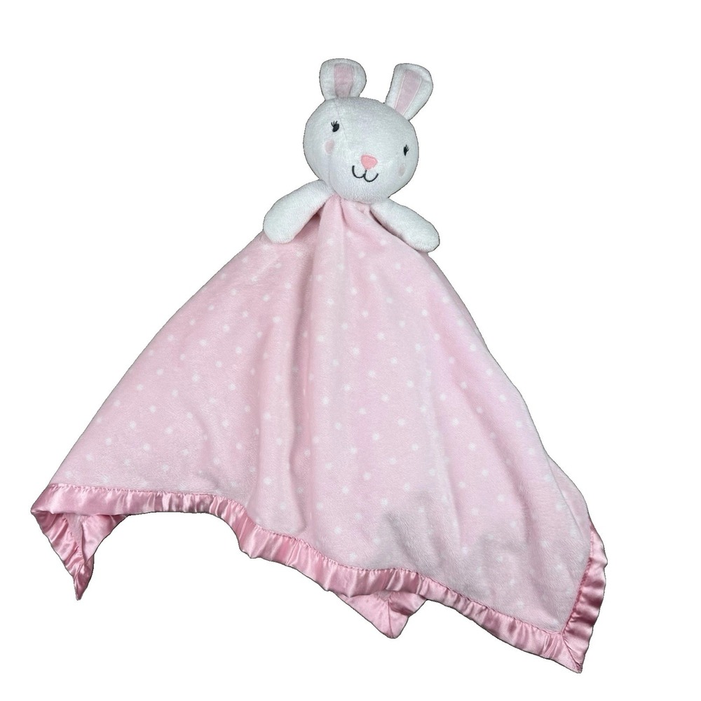 Cloud Island Pink Polka Dot Bunny Lovey Security Blanket Satin Trim Large 29"